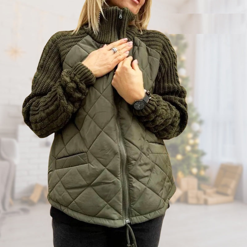 Chaqueta acolchada de patchwork de punto para mujer