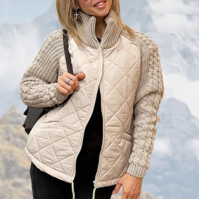 Chaqueta acolchada de patchwork de punto para mujer